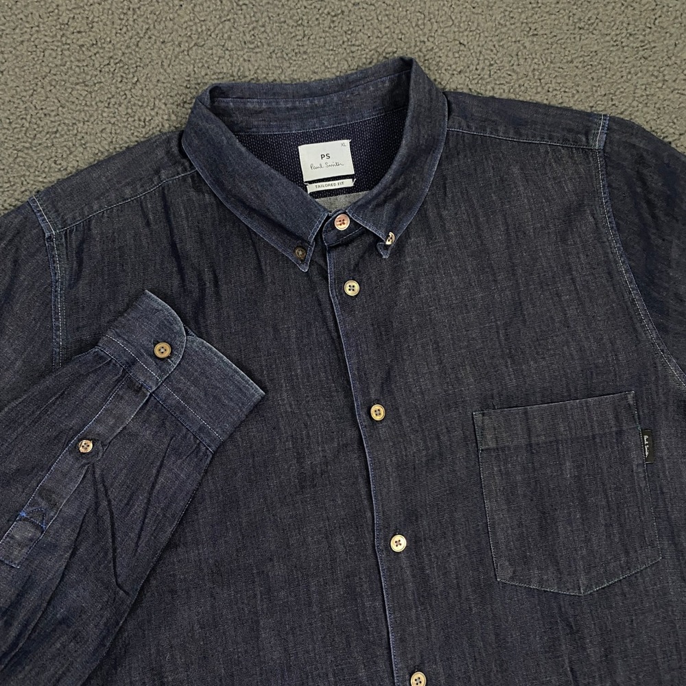 Paul Smith Denim Shirt Mens XL Dark Blue Tailored Fit Button Down Jean Shirt